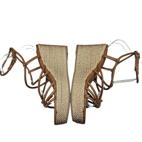 SM New York July Brown Wedge Heels Espadrille Sandals Straps Women 8M Man Made - Picture 9 of 12
